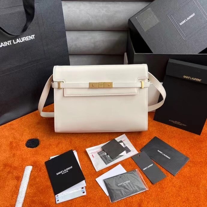 Sa**t Lau*nt manhattan baguette bag in white calfskin