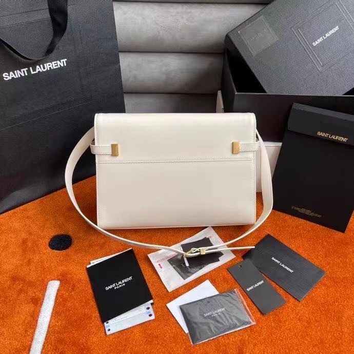 Sa**t Lau*nt manhattan baguette bag in white calfskin