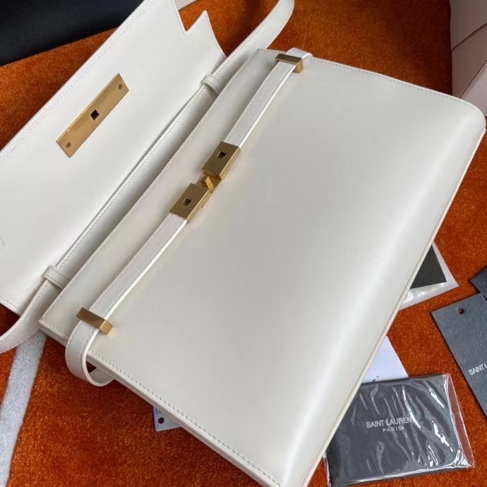 Sa**t Lau*nt manhattan baguette bag in white calfskin