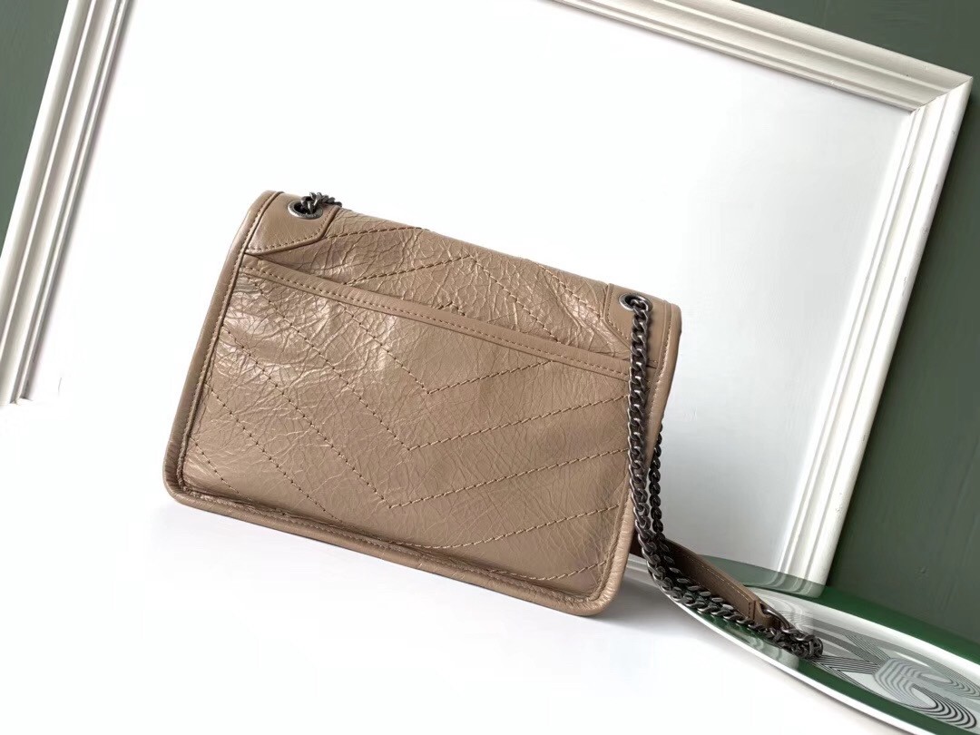 Sa**t Lau*nt baby niki chain bag in taupe crinkled leather