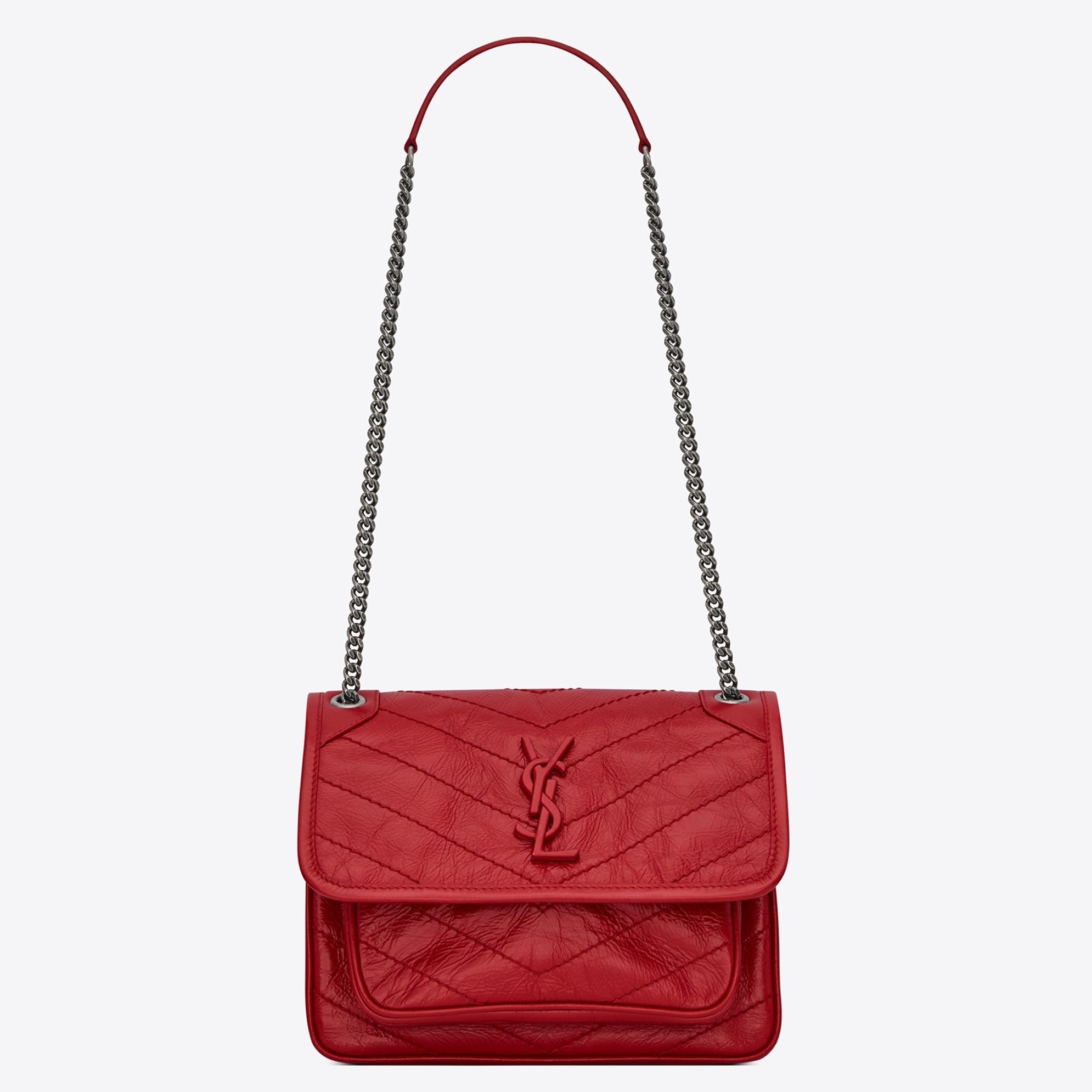 Sa**t Lau*nt baby niki chain bag in red crinkled leather