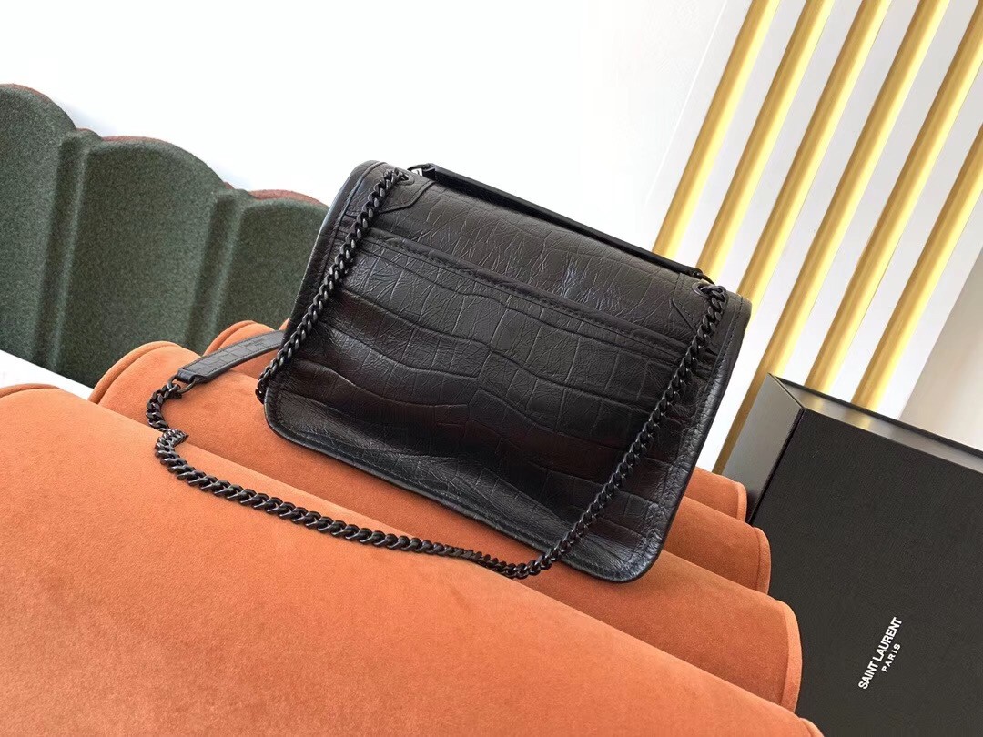Sa**t Lau*nt niki baby bag in black crocodile embossed leather