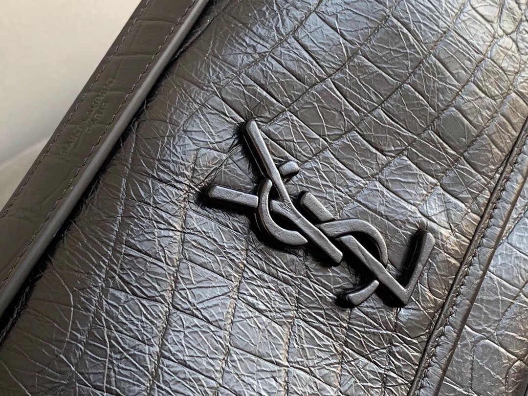 Sa**t Lau*nt niki baby bag in black crocodile embossed leather