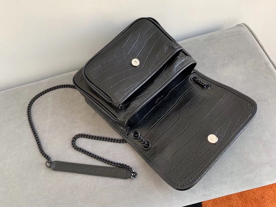 Sa**t Lau*nt niki baby bag in black crocodile embossed leather