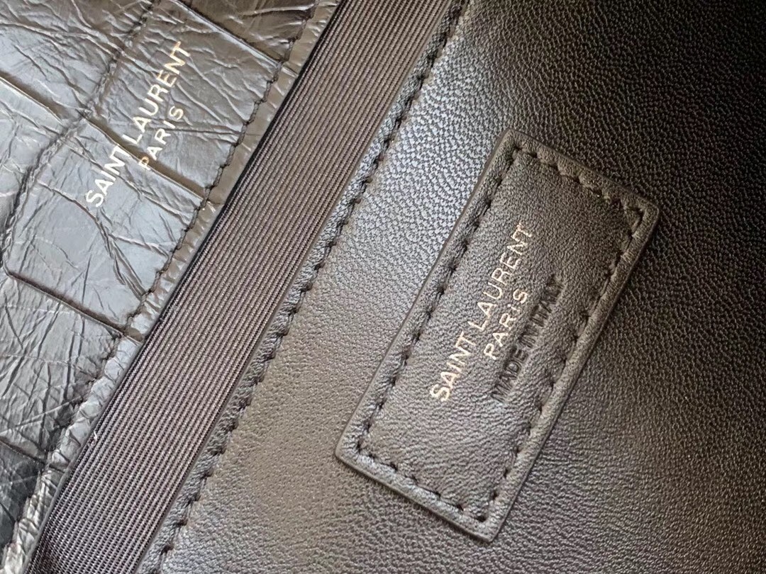 Sa**t Lau*nt niki baby bag in black crocodile embossed leather