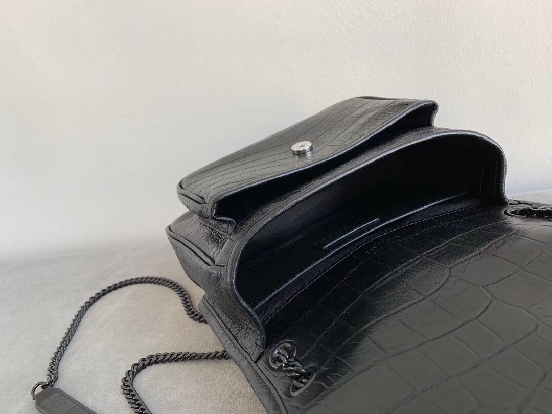 Sa**t Lau*nt niki baby bag in black crocodile embossed leather