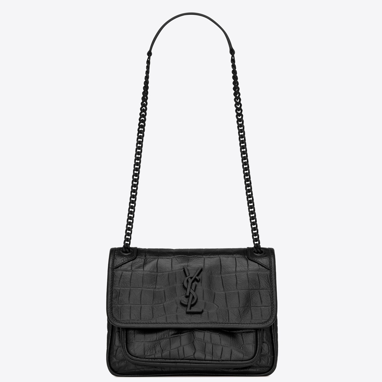 Sa**t Lau*nt niki baby bag in black crocodile embossed leather