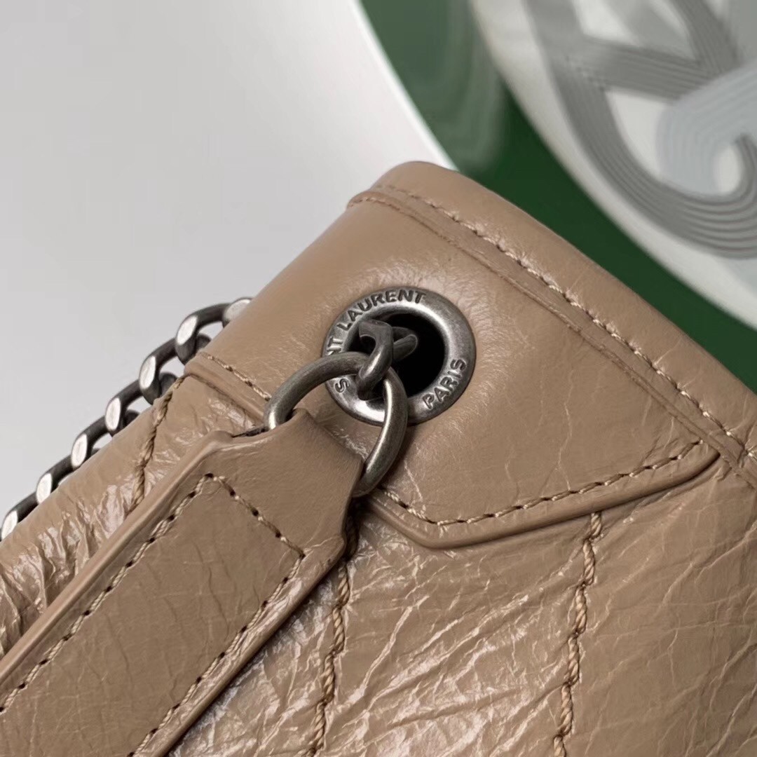 Sa**t Lau*nt medium niki bag in taupe crinkled leather