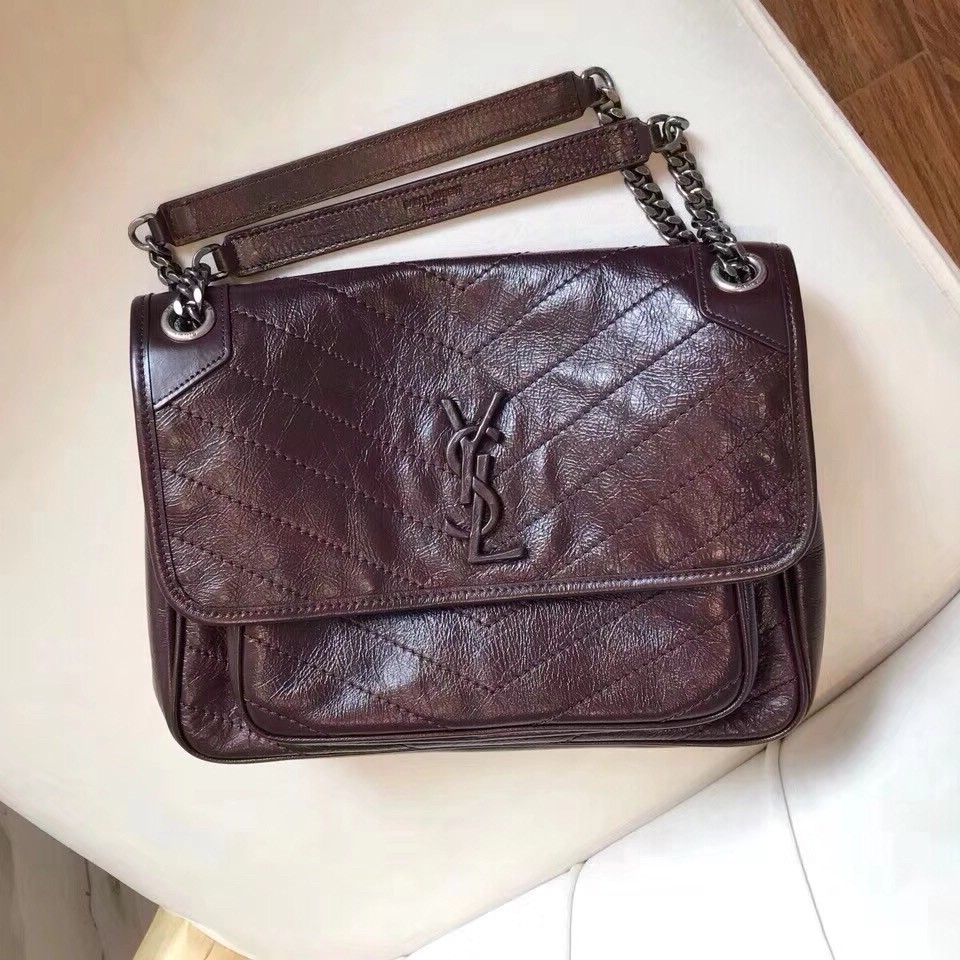 Sa**t Lau*nt medium niki bag in bordeaux crinkled leather