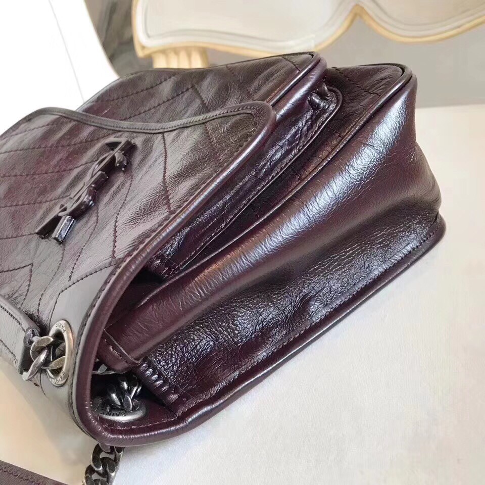 Sa**t Lau*nt medium niki bag in bordeaux crinkled leather