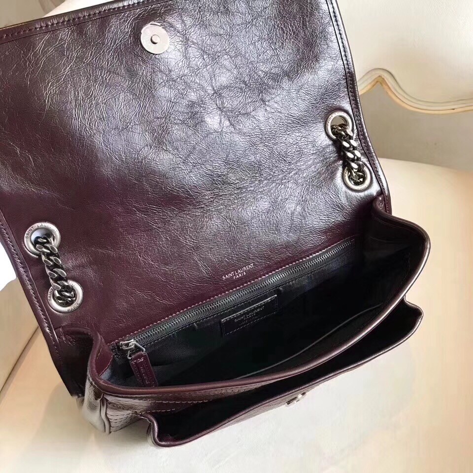 Sa**t Lau*nt medium niki bag in bordeaux crinkled leather