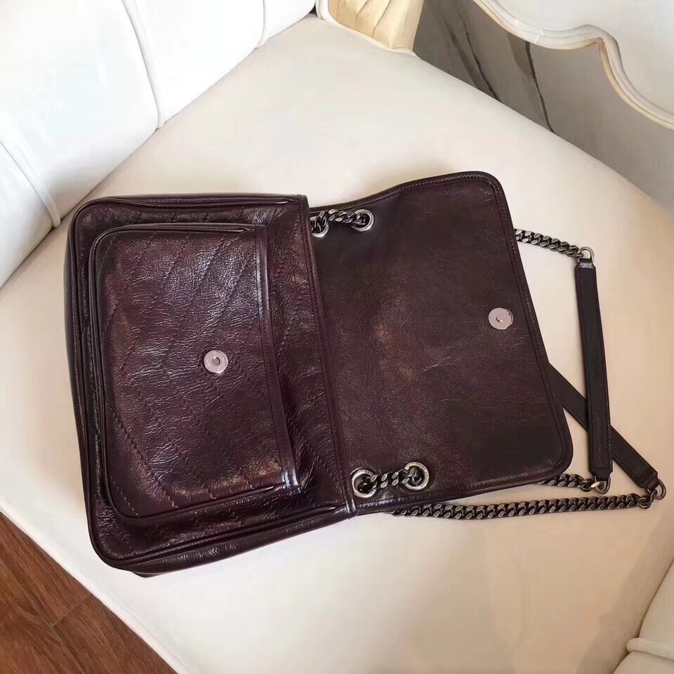 Sa**t Lau*nt medium niki bag in bordeaux crinkled leather