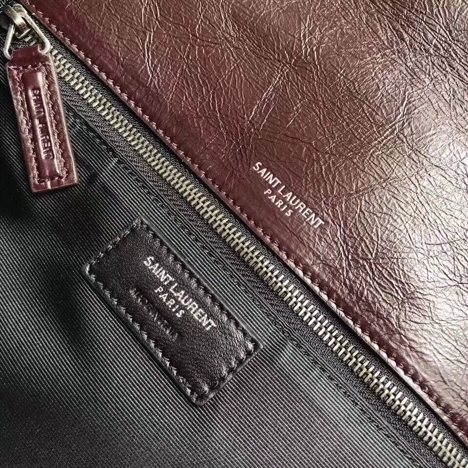 Sa**t Lau*nt medium niki bag in bordeaux crinkled leather