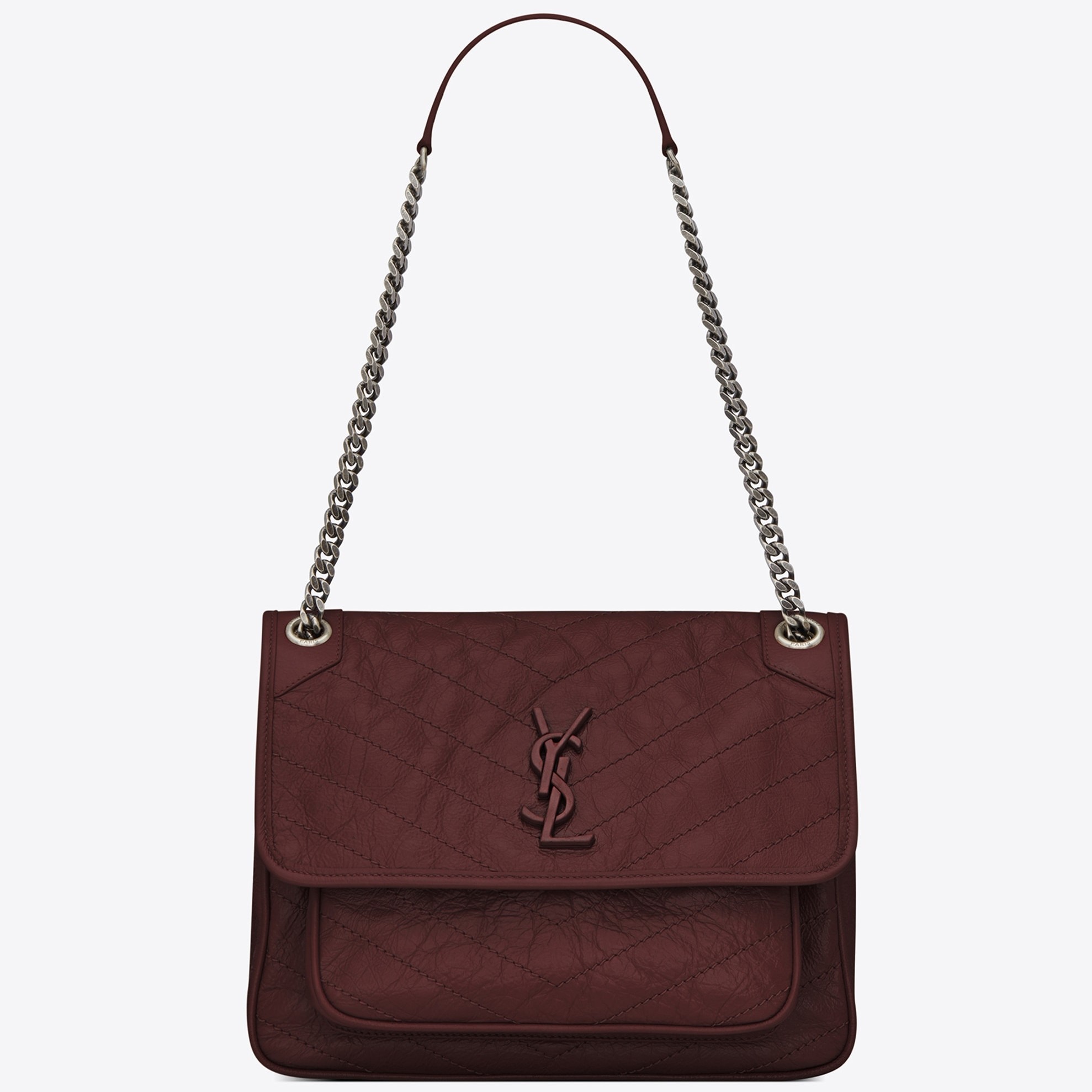 Sa**t Lau*nt medium niki bag in bordeaux crinkled leather