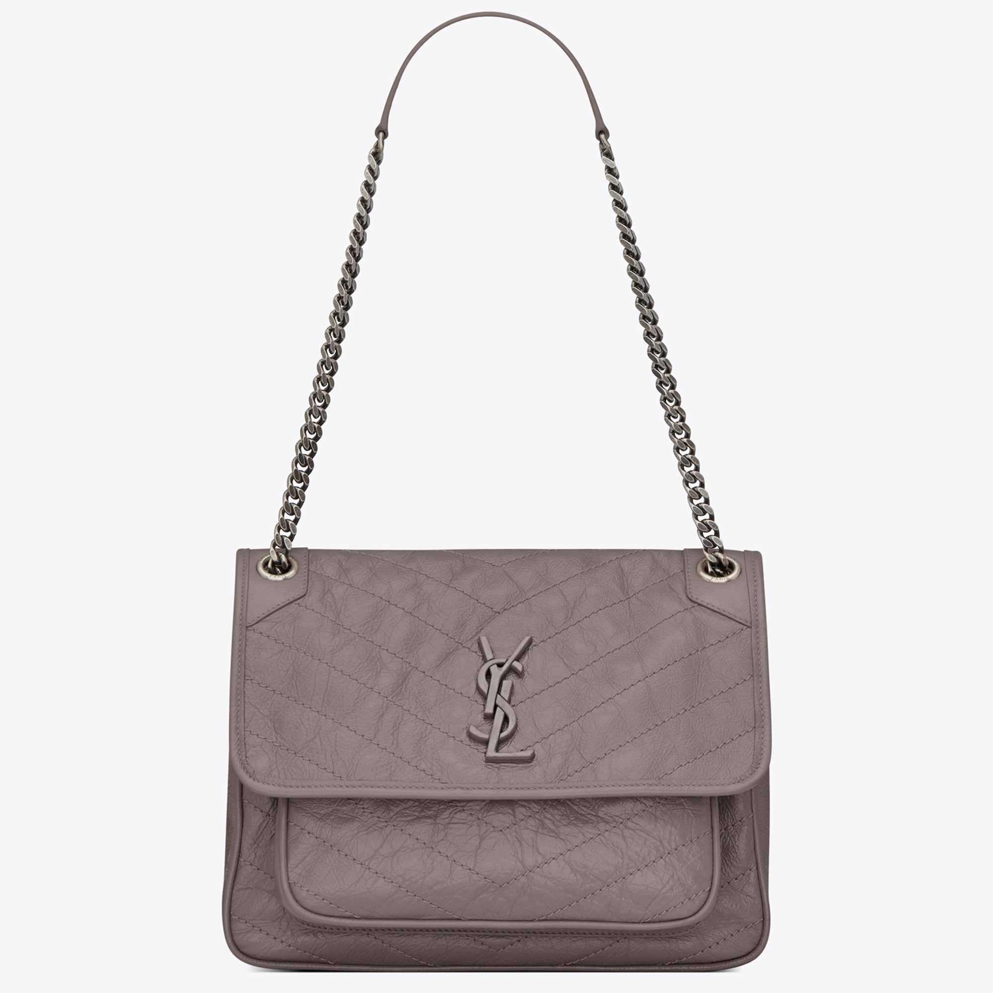 Sa**t Lau*nt medium niki bag in grey crinkled leather