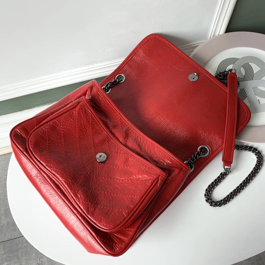 Sa**t Lau*nt medium niki bag in red crinkled leather