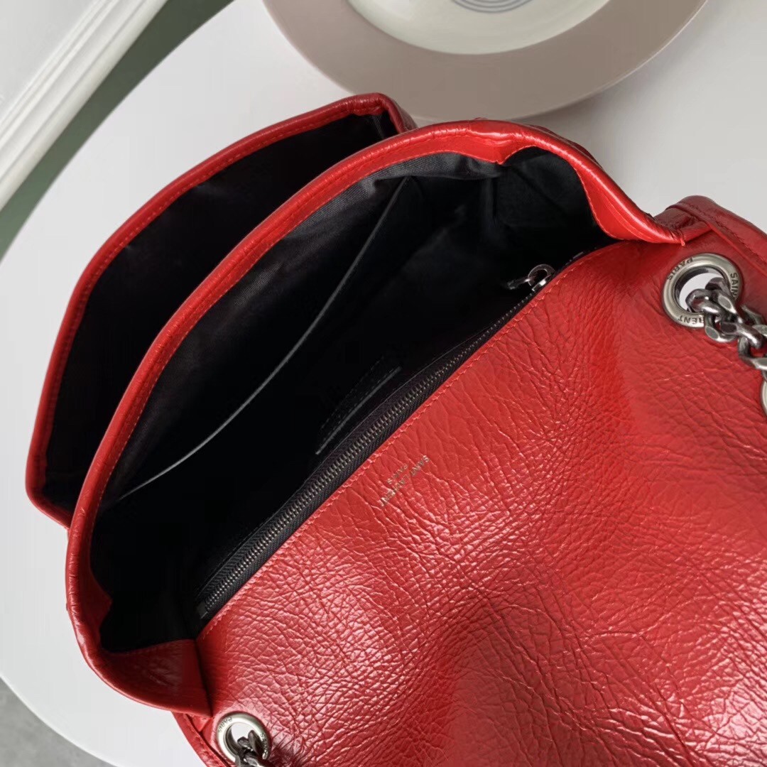 Sa**t Lau*nt medium niki bag in red crinkled leather