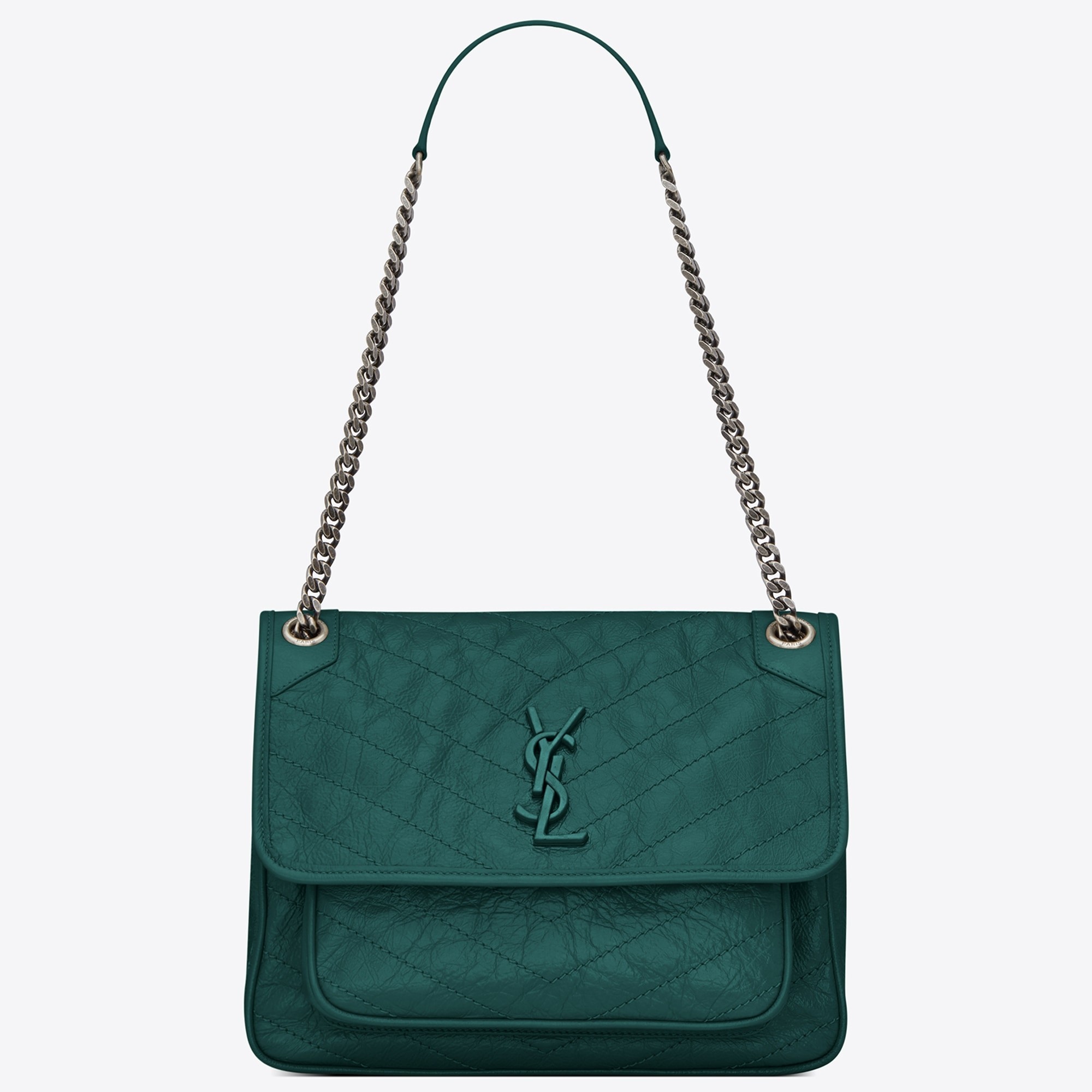 Sa**t Lau*nt medium niki bag in turquoise vintage leather