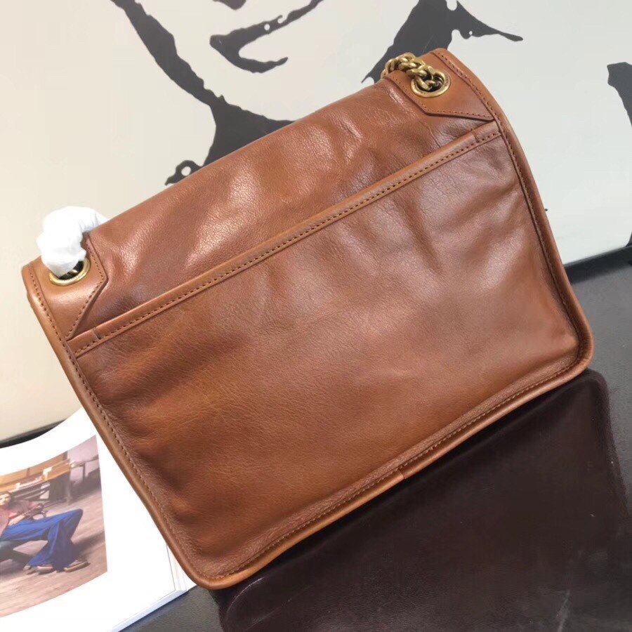 Sa**t Lau*nt medium niki chain bag in brown crinkled leather