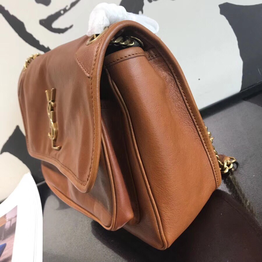 Sa**t Lau*nt medium niki chain bag in brown crinkled leather