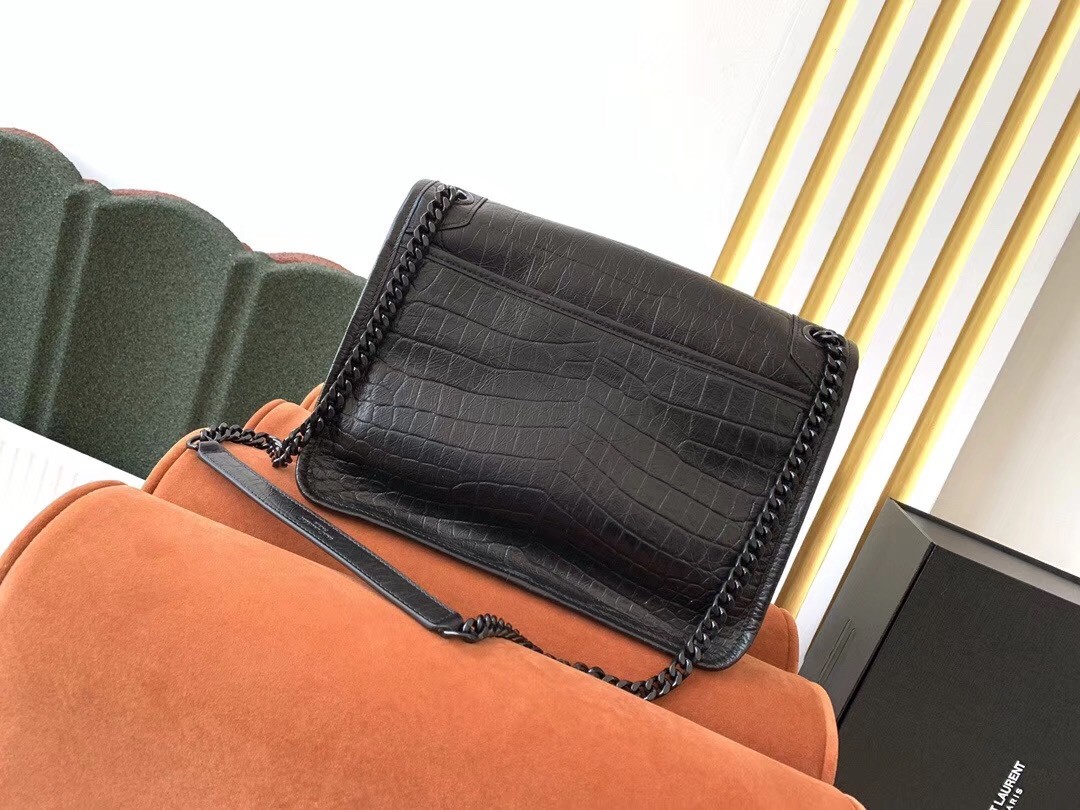 Sa**t Lau*nt medium niki bag in black crocodile embossed leather