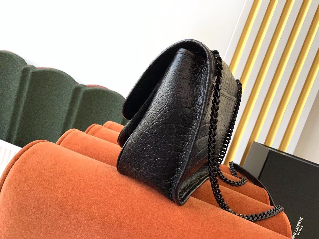 Sa**t Lau*nt medium niki bag in black crocodile embossed leather