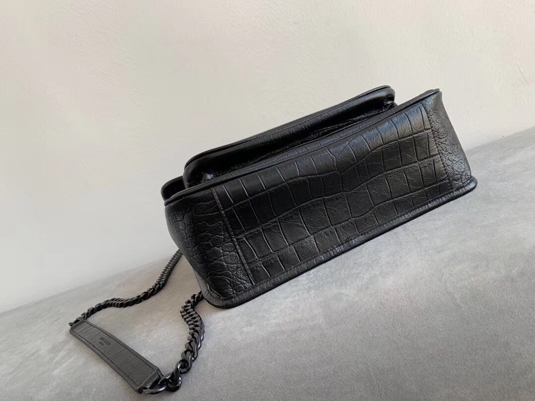 Sa**t Lau*nt medium niki bag in black crocodile embossed leather