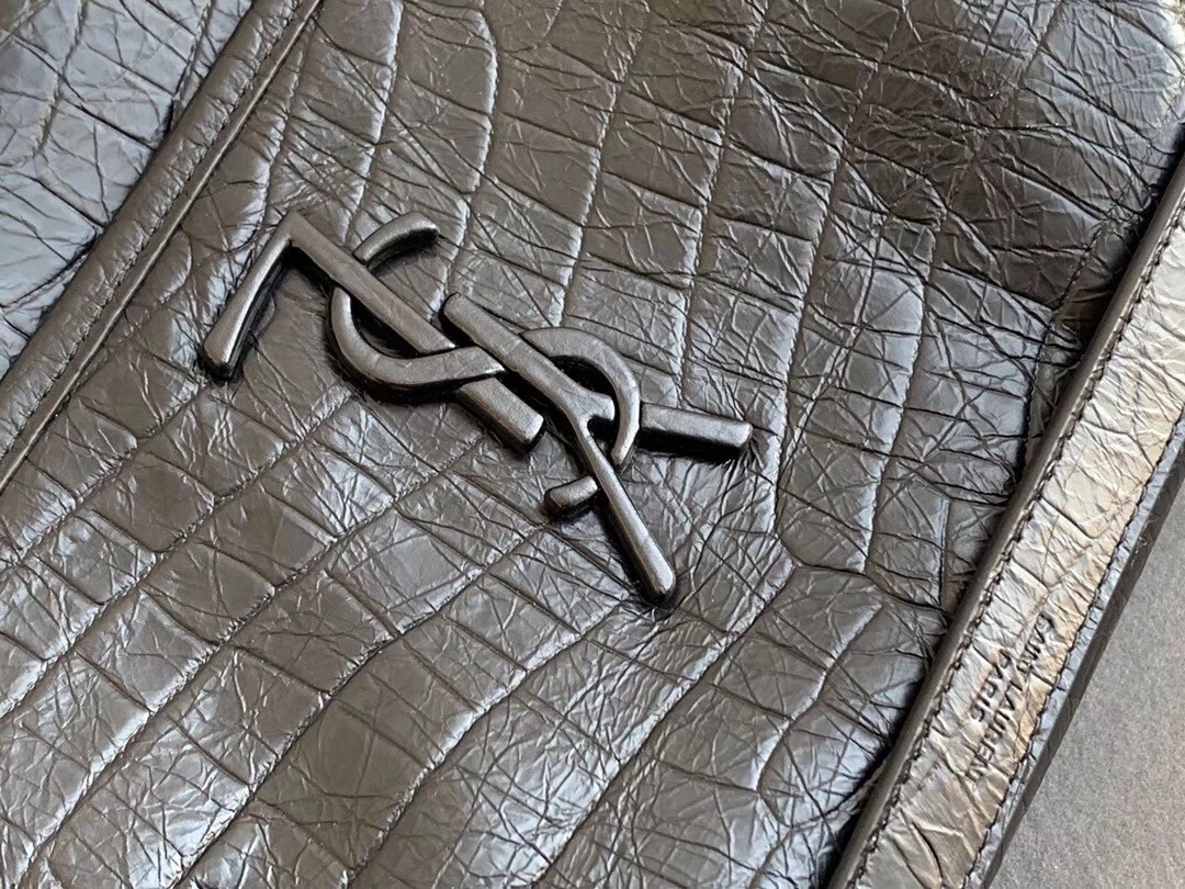 Sa**t Lau*nt medium niki bag in black crocodile embossed leather
