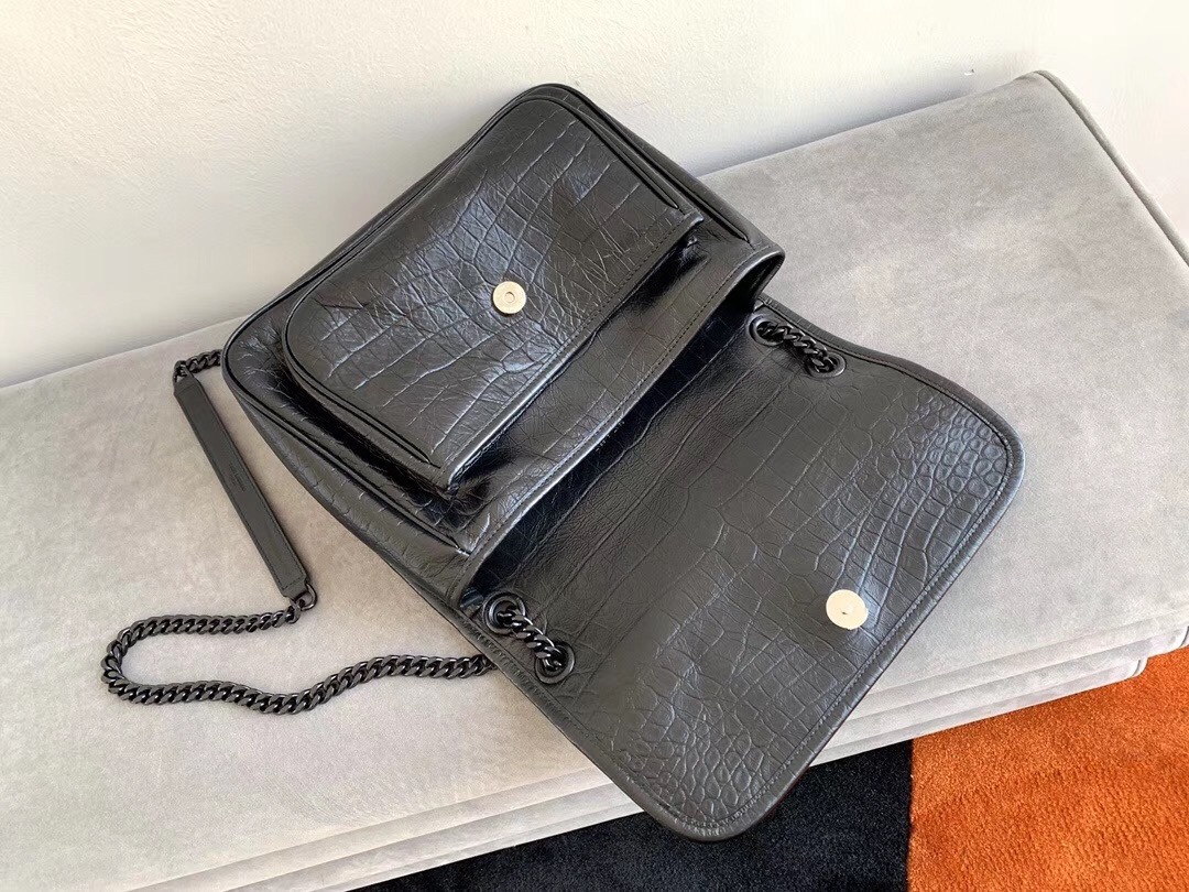 Sa**t Lau*nt medium niki bag in black crocodile embossed leather