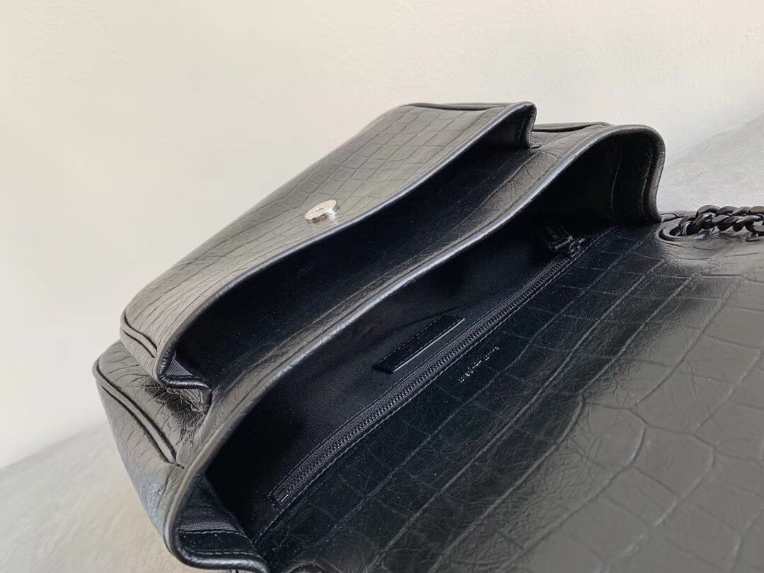 Sa**t Lau*nt medium niki bag in black crocodile embossed leather