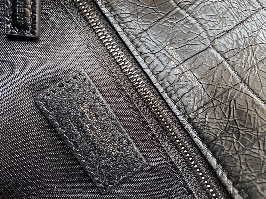 Sa**t Lau*nt medium niki bag in black crocodile embossed leather