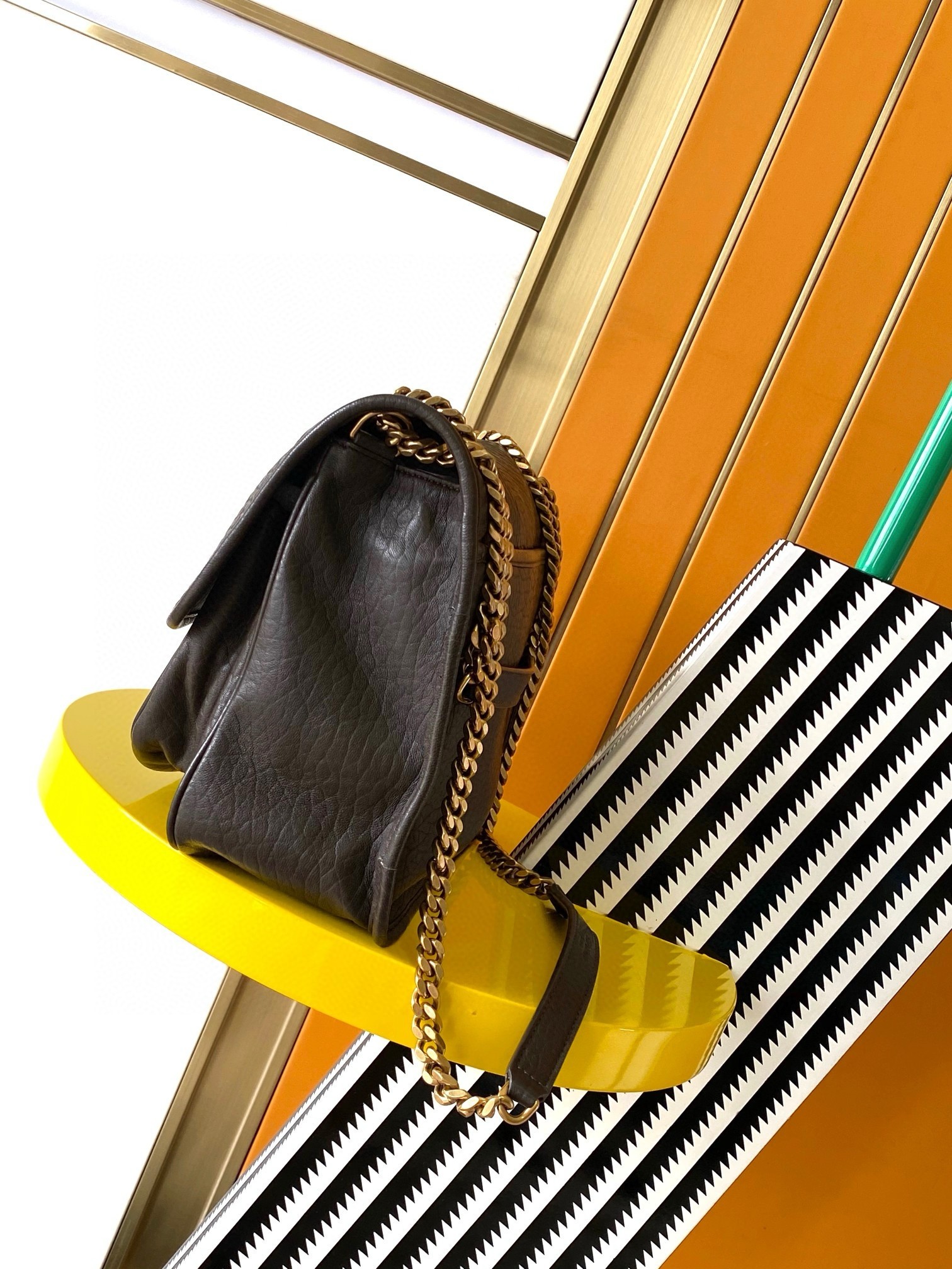 Sa**t Lau*nt niki medium chain bag in chocolate grained lambskin