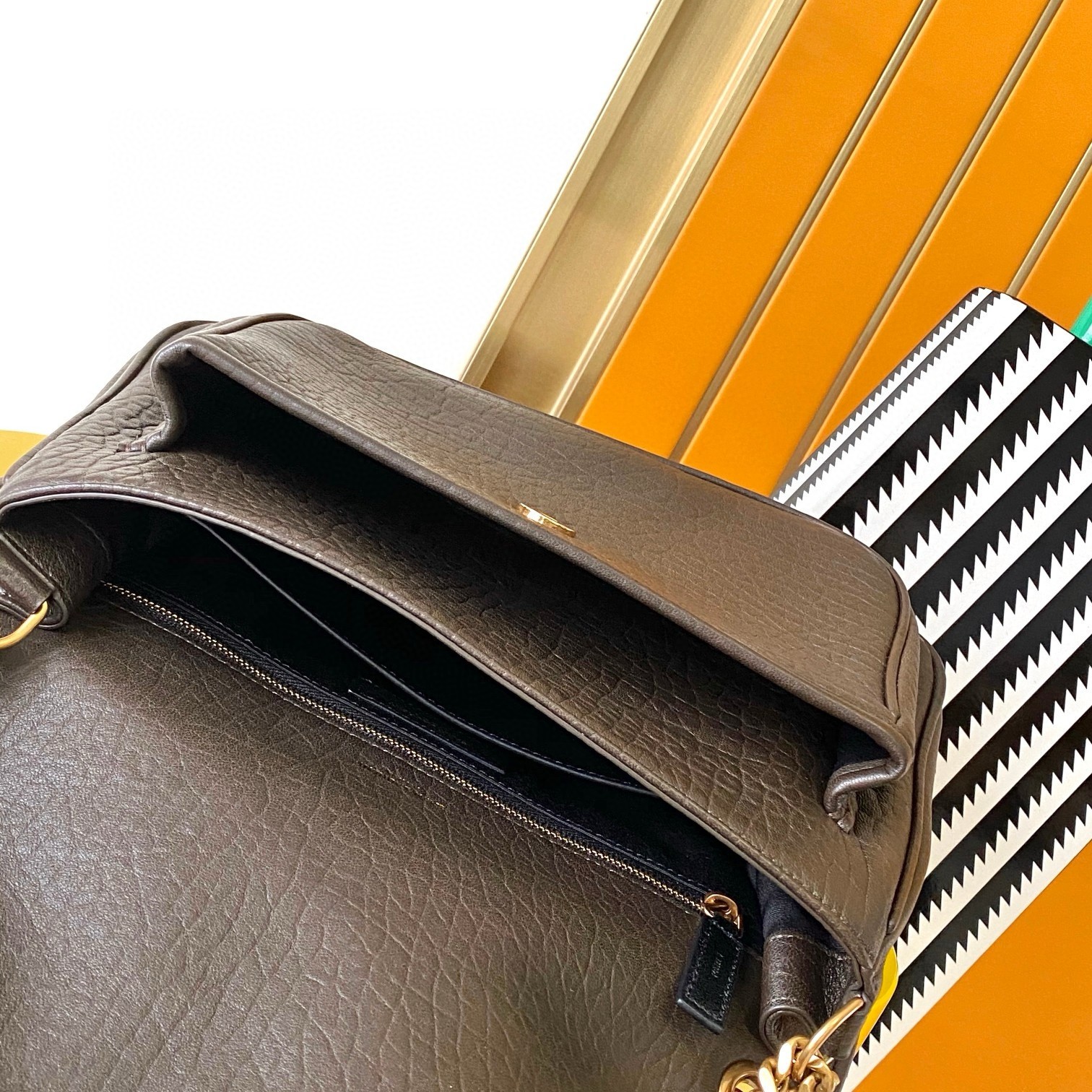 Sa**t Lau*nt niki medium chain bag in chocolate grained lambskin