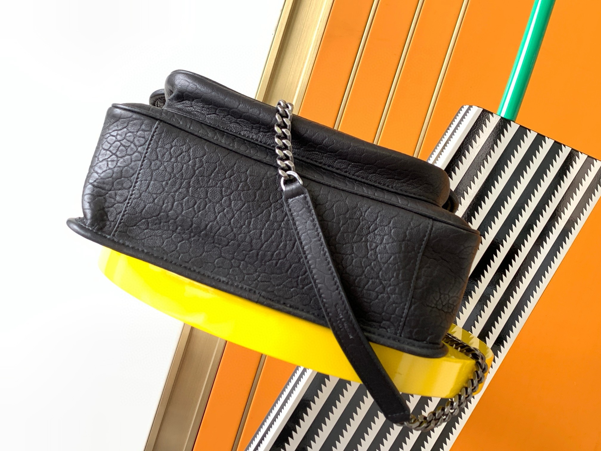 Sa**t Lau*nt niki medium chain bag in black grained lambskin
