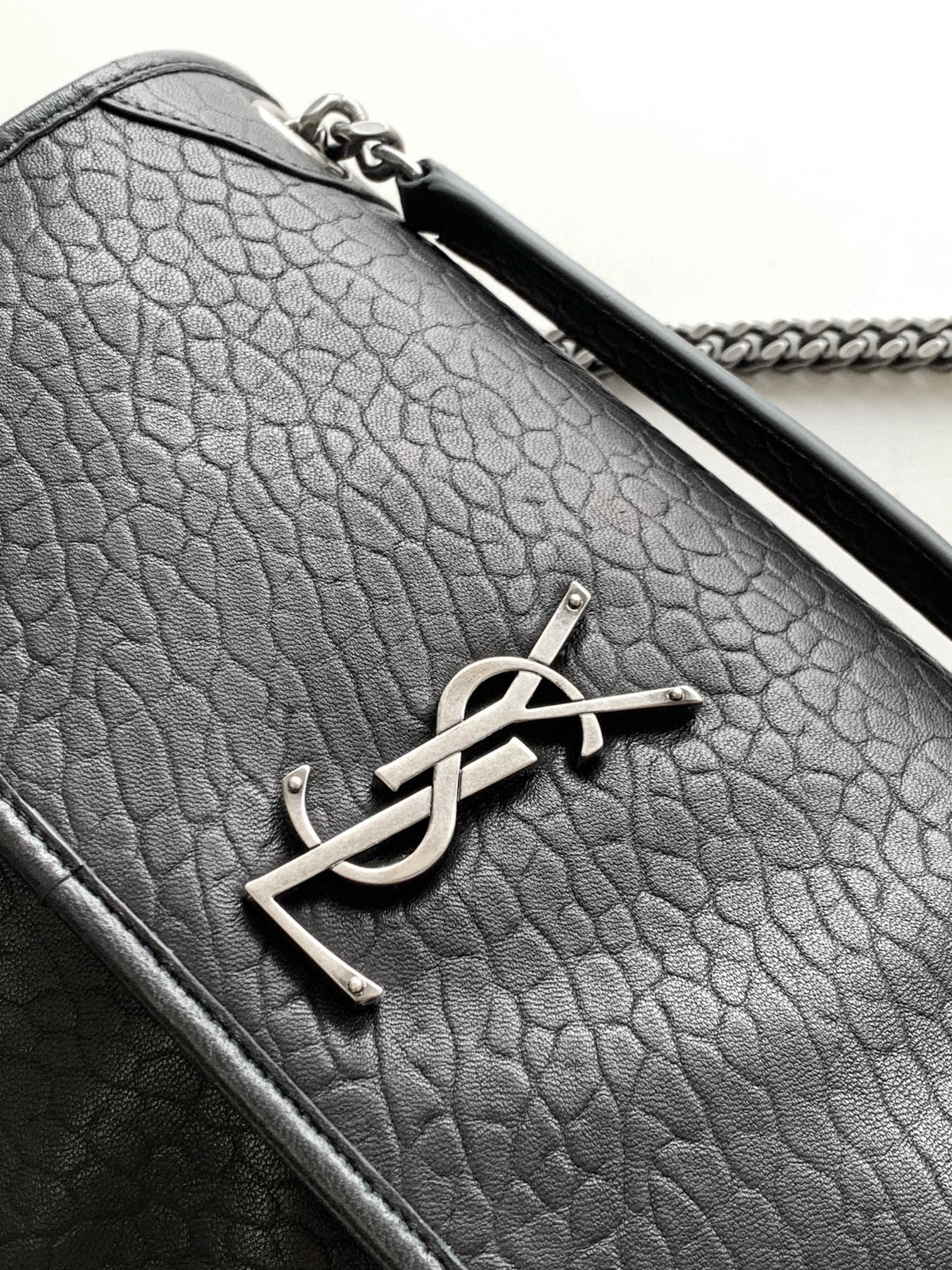 Sa**t Lau*nt niki medium chain bag in black grained lambskin