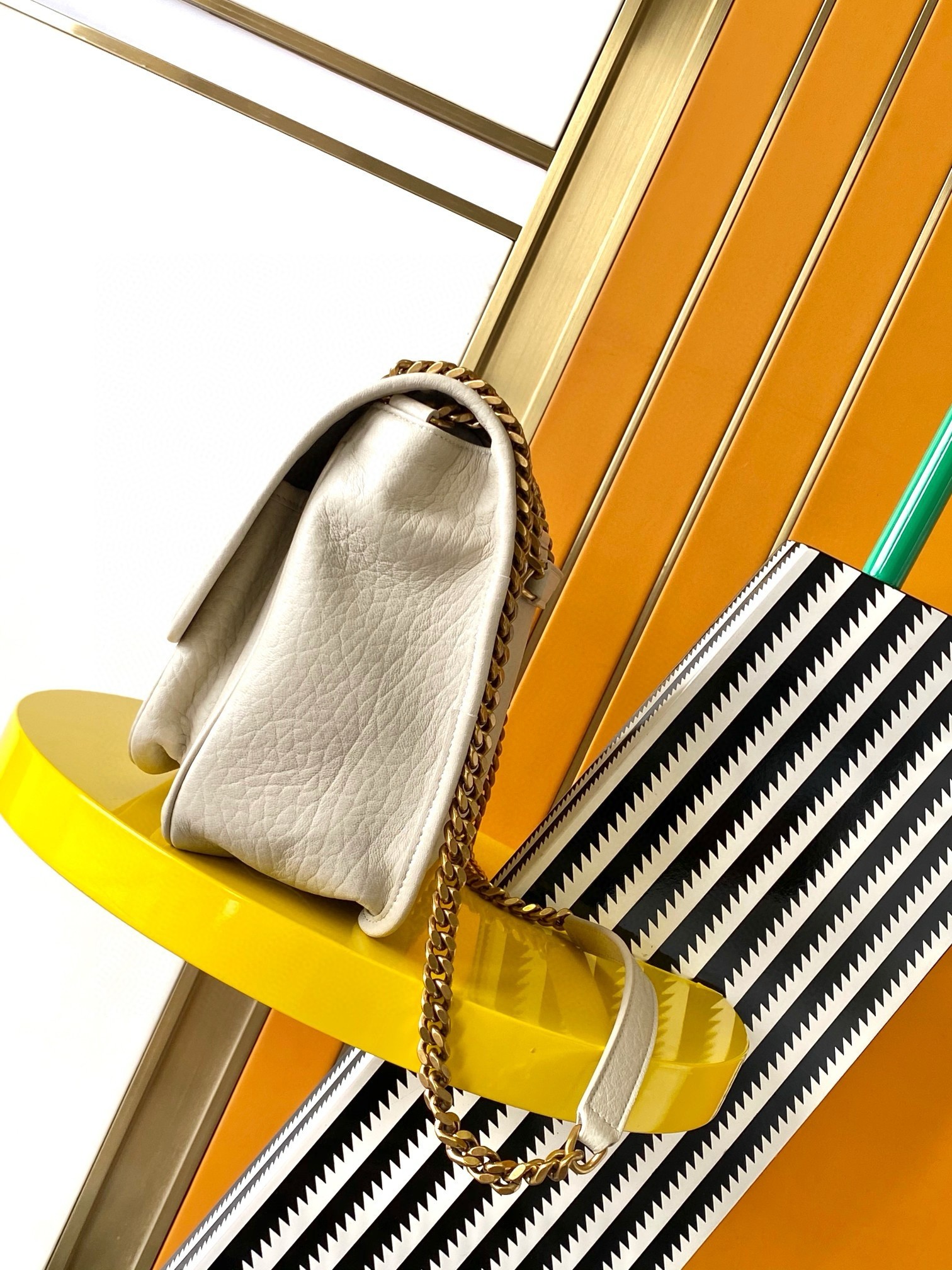 Sa**t Lau*nt niki medium chain bag in white grained lambskin