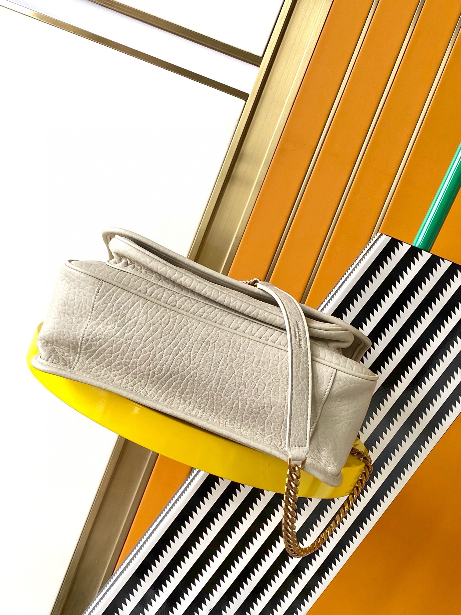 Sa**t Lau*nt niki medium chain bag in white grained lambskin