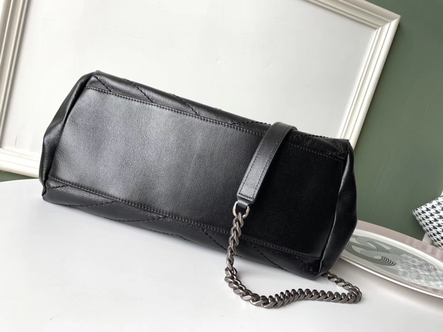 Sa**t Lau*nt nolita medium bag in black quilted leather