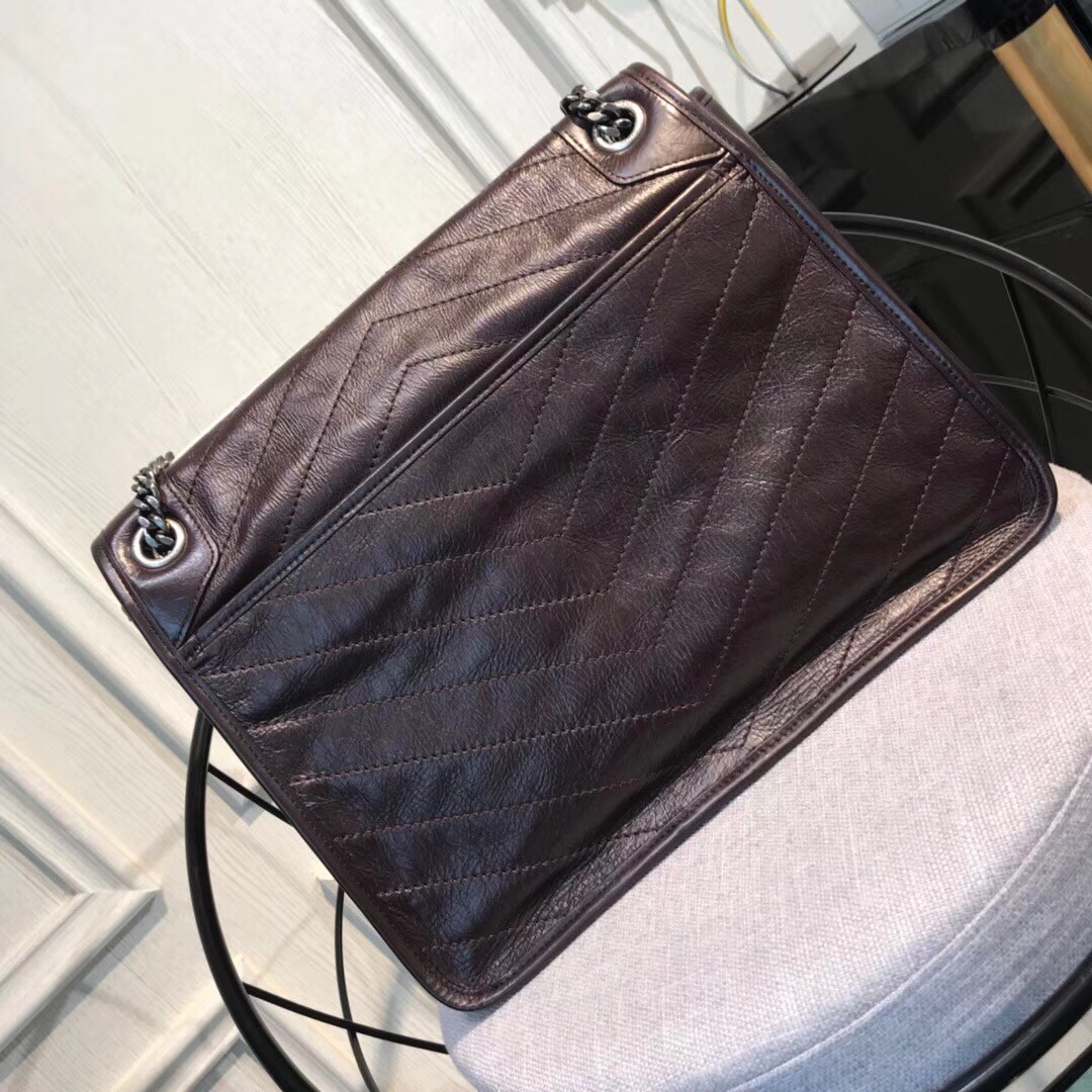 Sa**t Lau*nt large niki chain bag in bordeaux crinkled leather