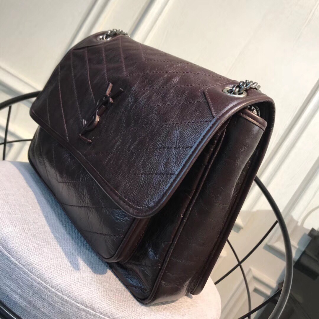 Sa**t Lau*nt large niki chain bag in bordeaux crinkled leather