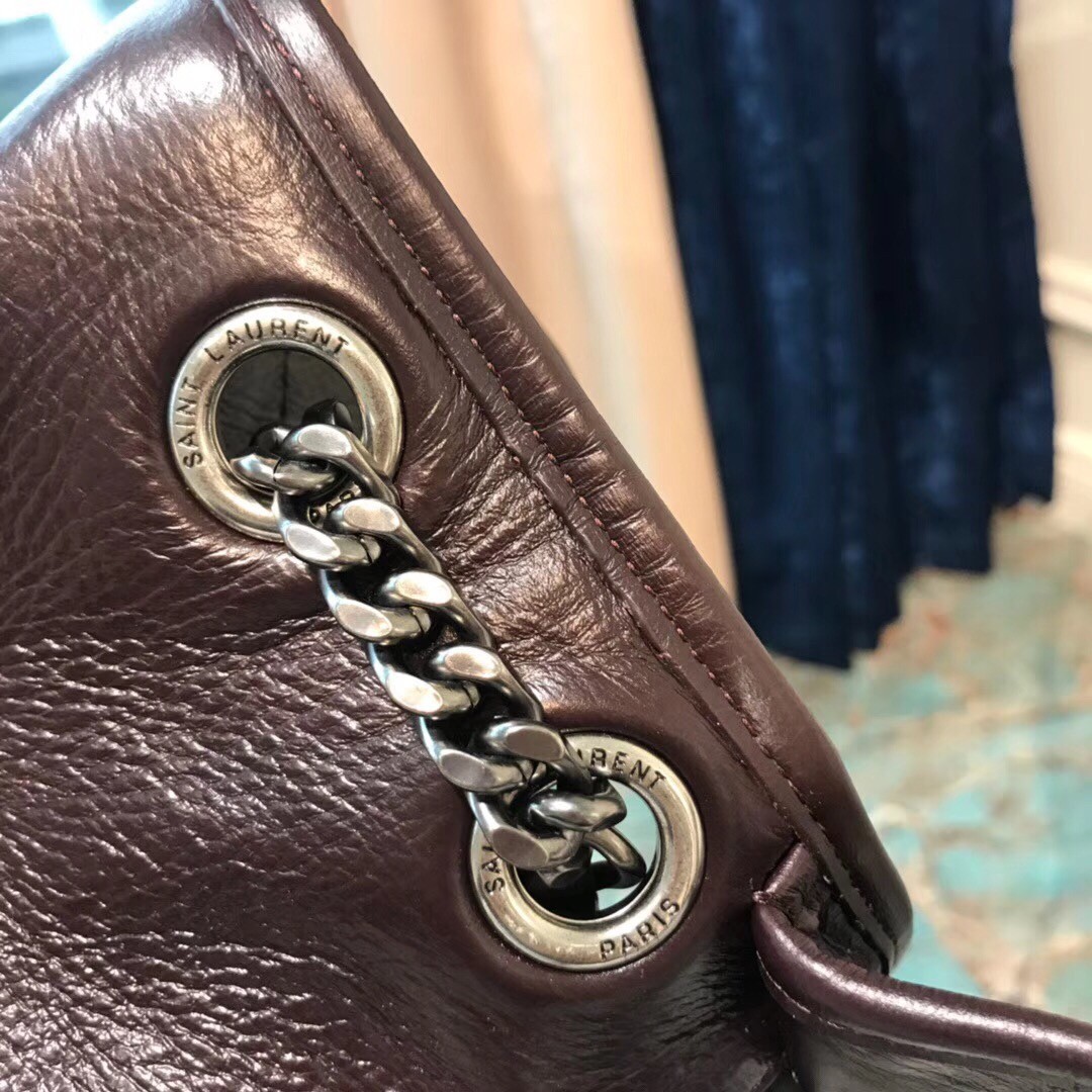Sa**t Lau*nt large niki chain bag in bordeaux crinkled leather
