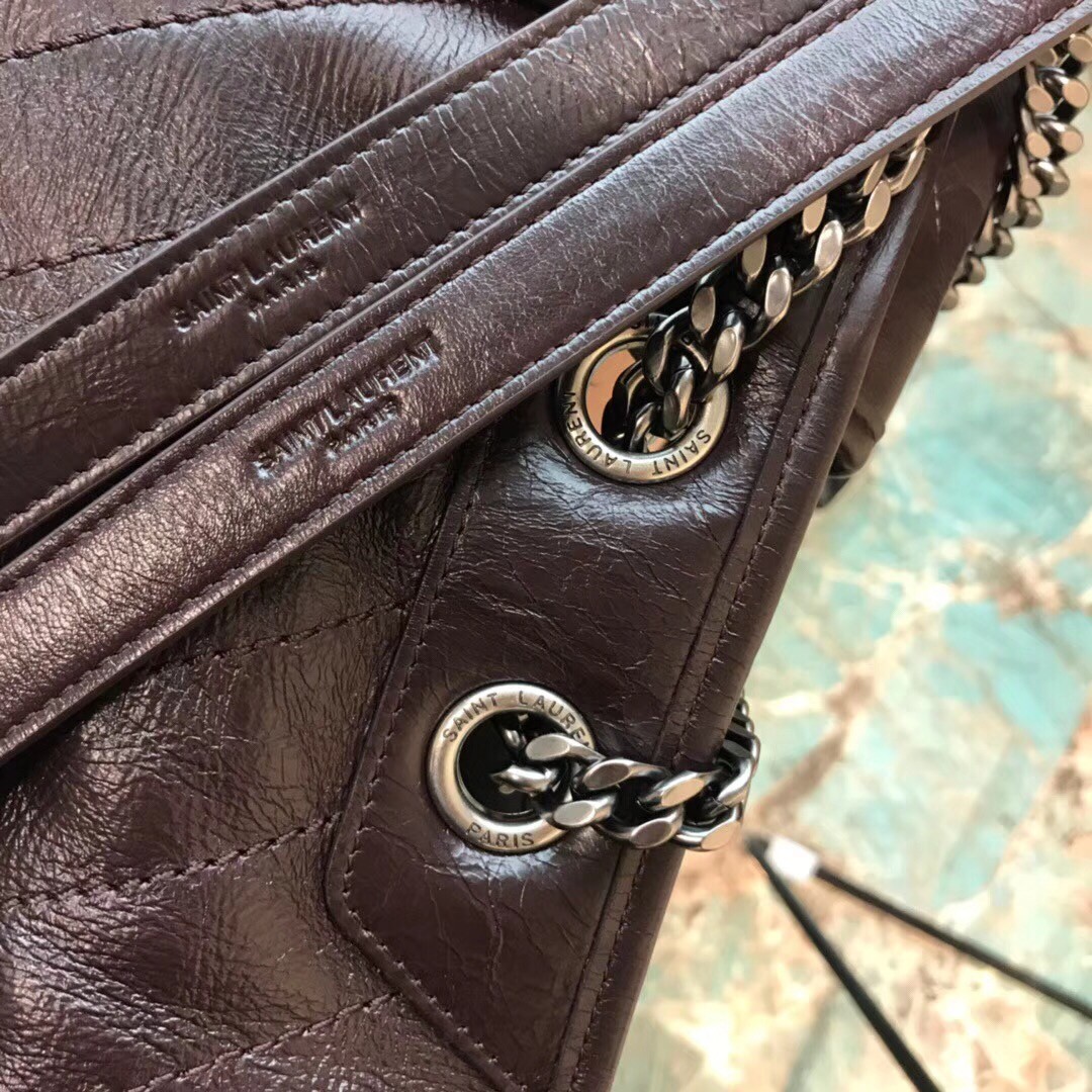 Sa**t Lau*nt large niki chain bag in bordeaux crinkled leather