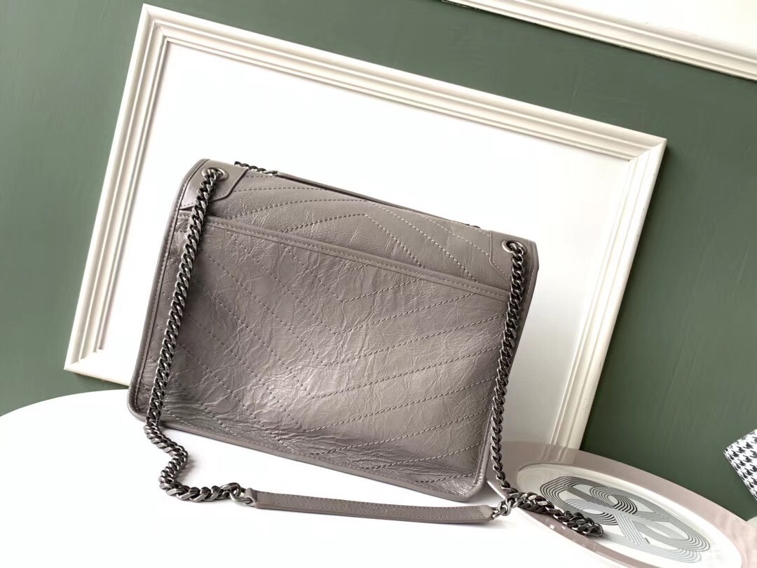 Sa**t Lau*nt large niki chain bag in grey crinkled leather