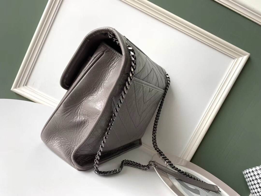 Sa**t Lau*nt large niki chain bag in grey crinkled leather