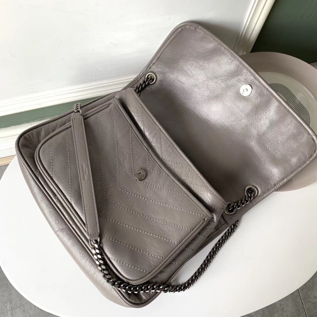 Sa**t Lau*nt large niki chain bag in grey crinkled leather