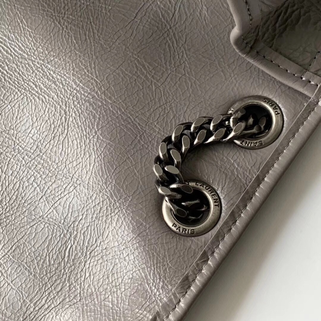 Sa**t Lau*nt large niki chain bag in grey crinkled leather
