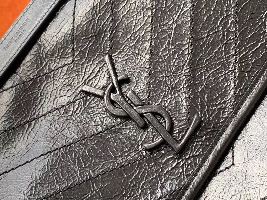 Sa**t Lau*nt large niki chain bag in black crinkled leather