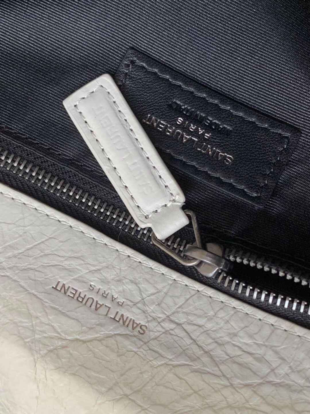 Sa**t Lau*nt large niki chain bag in white crinkled leather