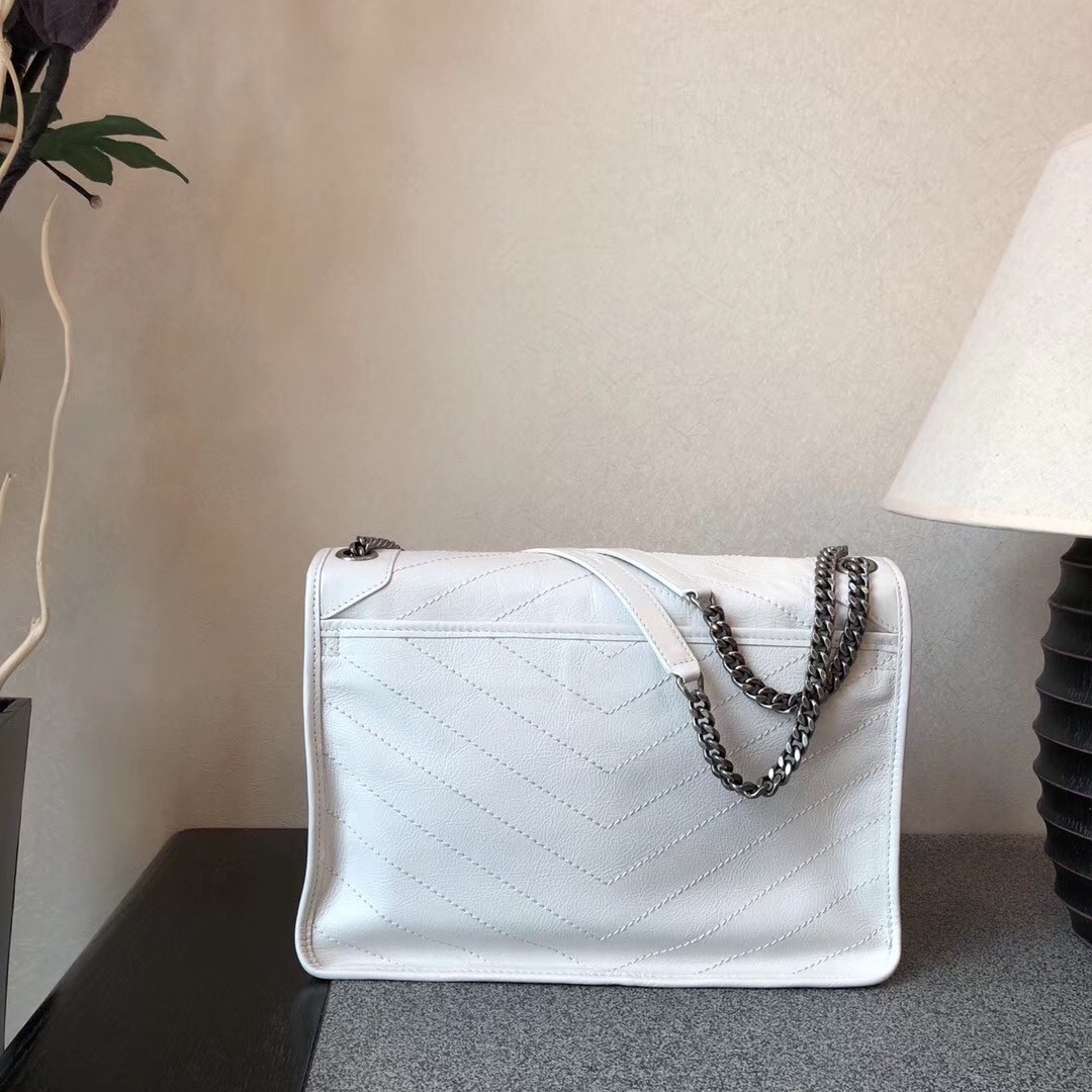 Sa**t Lau*nt large niki chain bag in white crinkled leather