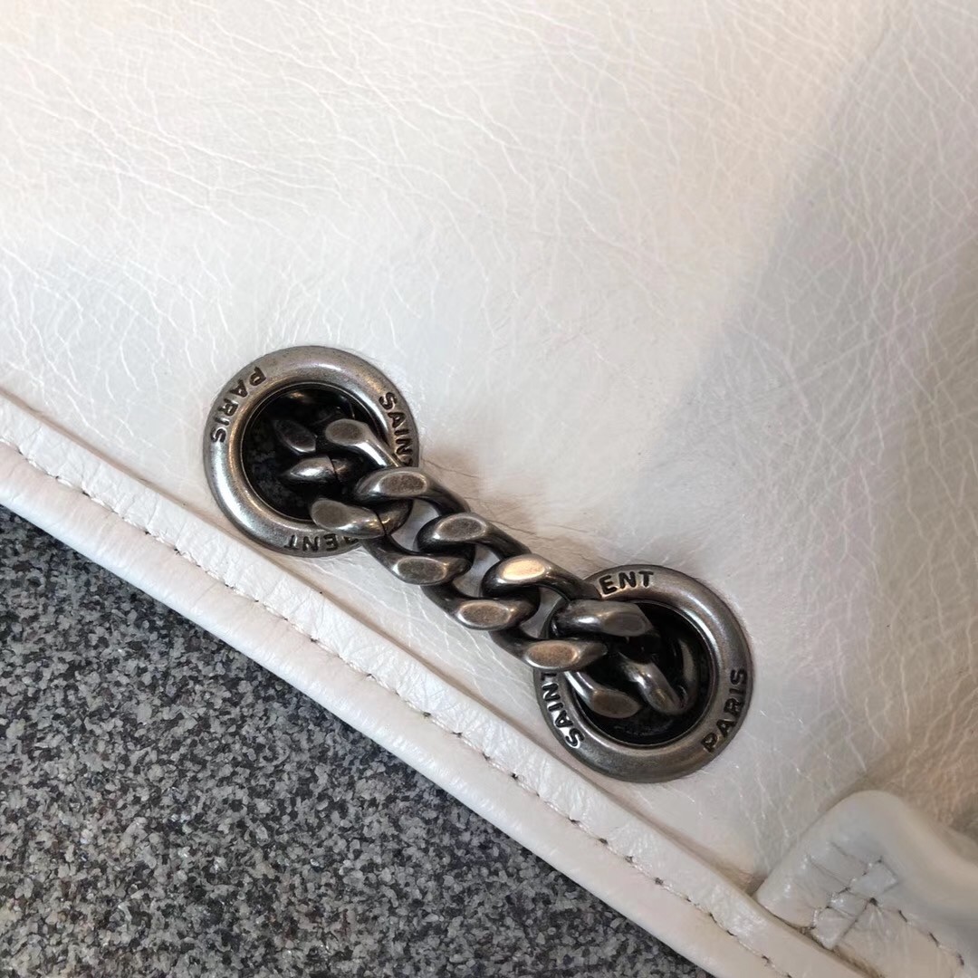 Sa**t Lau*nt large niki chain bag in white crinkled leather